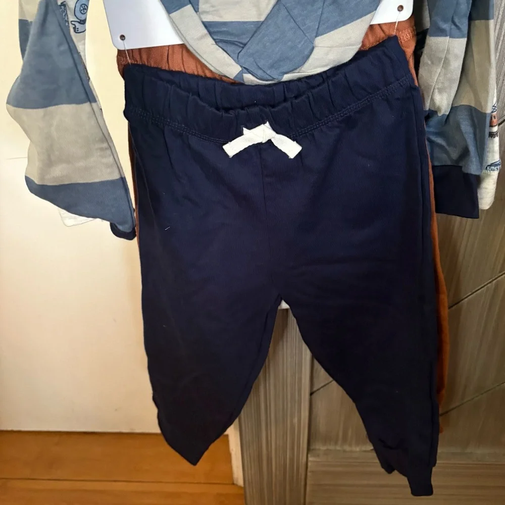 NWT Carter's 4-Piece Long Sleeve Bodysuits & Jogger Set Navy/Brown/Cars 18M